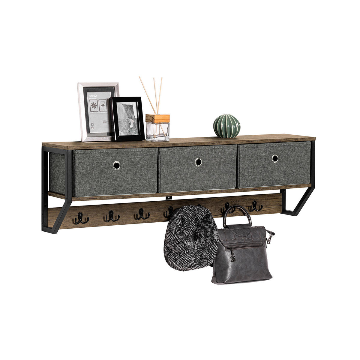 WANDGARDEROBE Vintage - Schwarz/Braun, Holzwerkstoff/Metall (100/30/20cm) - SoBuy