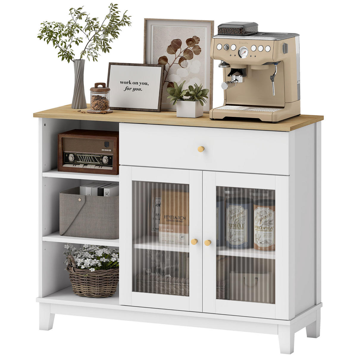 SIDEBOARD Weiß Eichefarben 100/35/80 cm - Weiß, Holzwerkstoff (100/80.3/35cm) - PANGIVO