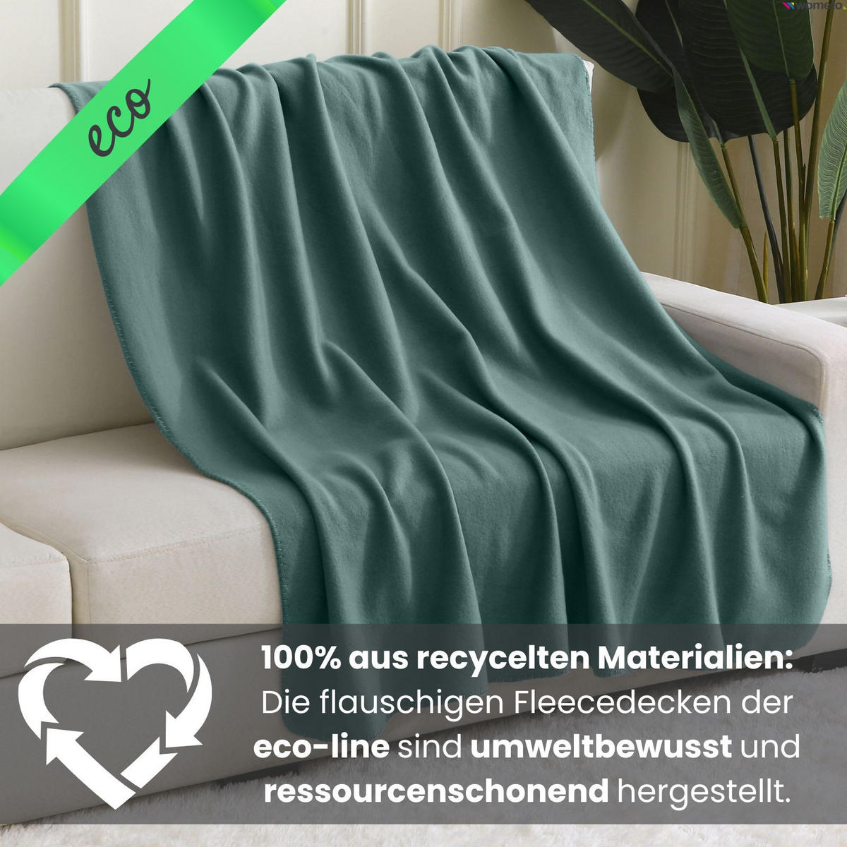 FLEECEDECKE eco-line dunkelgrün 130/160 cm aus 100% recyceltem Material Kettelrand Anti-Pilling - Dunkelgrün, Textil (130/160cm) - wometo