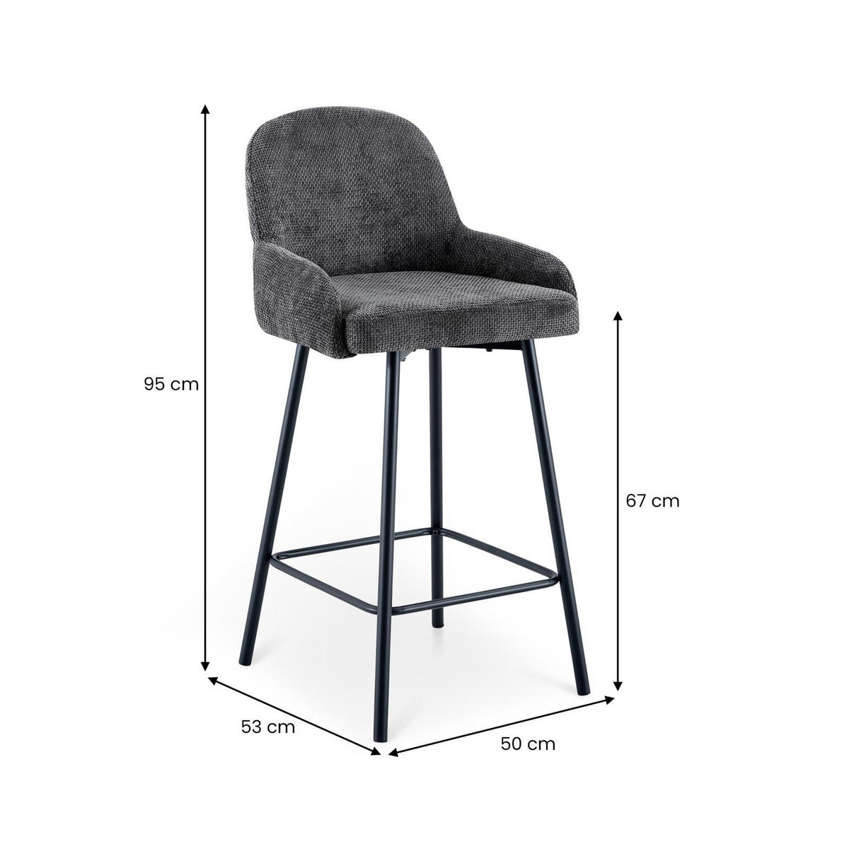 BARHOCKER VIVIANNE 2er-Set dunkelgrau - Dunkelgrau, Textil (50/95/53cm) - IDIMEX