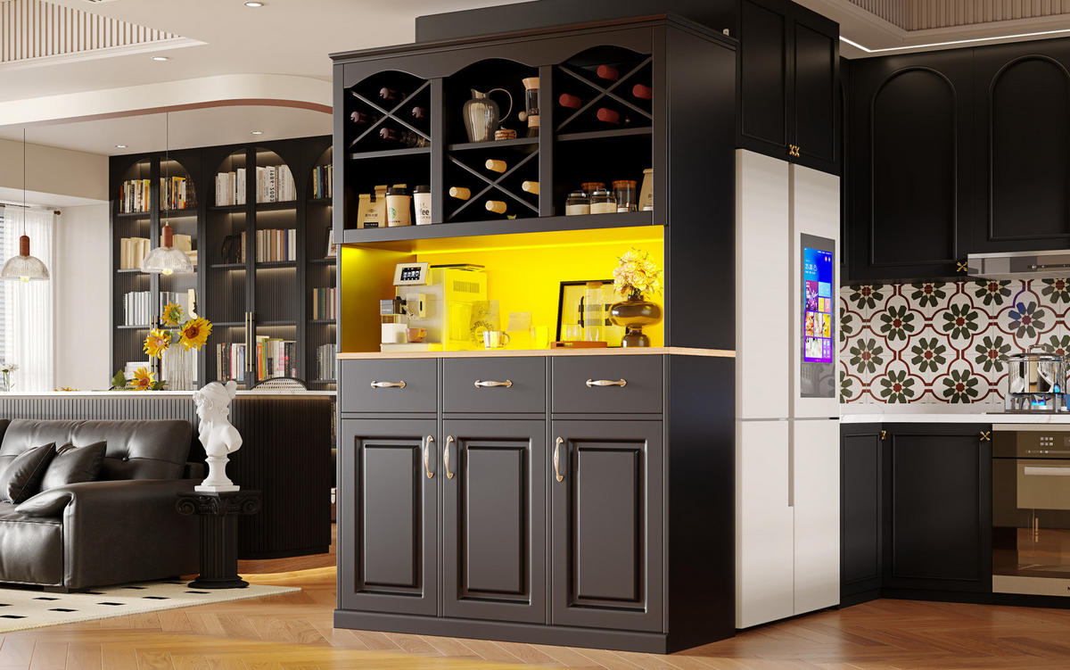 BUFFET 120/40/180 cm aus MDF mit LED-Beleuchtung Schwarz - Schwarz, Holzwerkstoff (120/180/40cm) - Modenvie