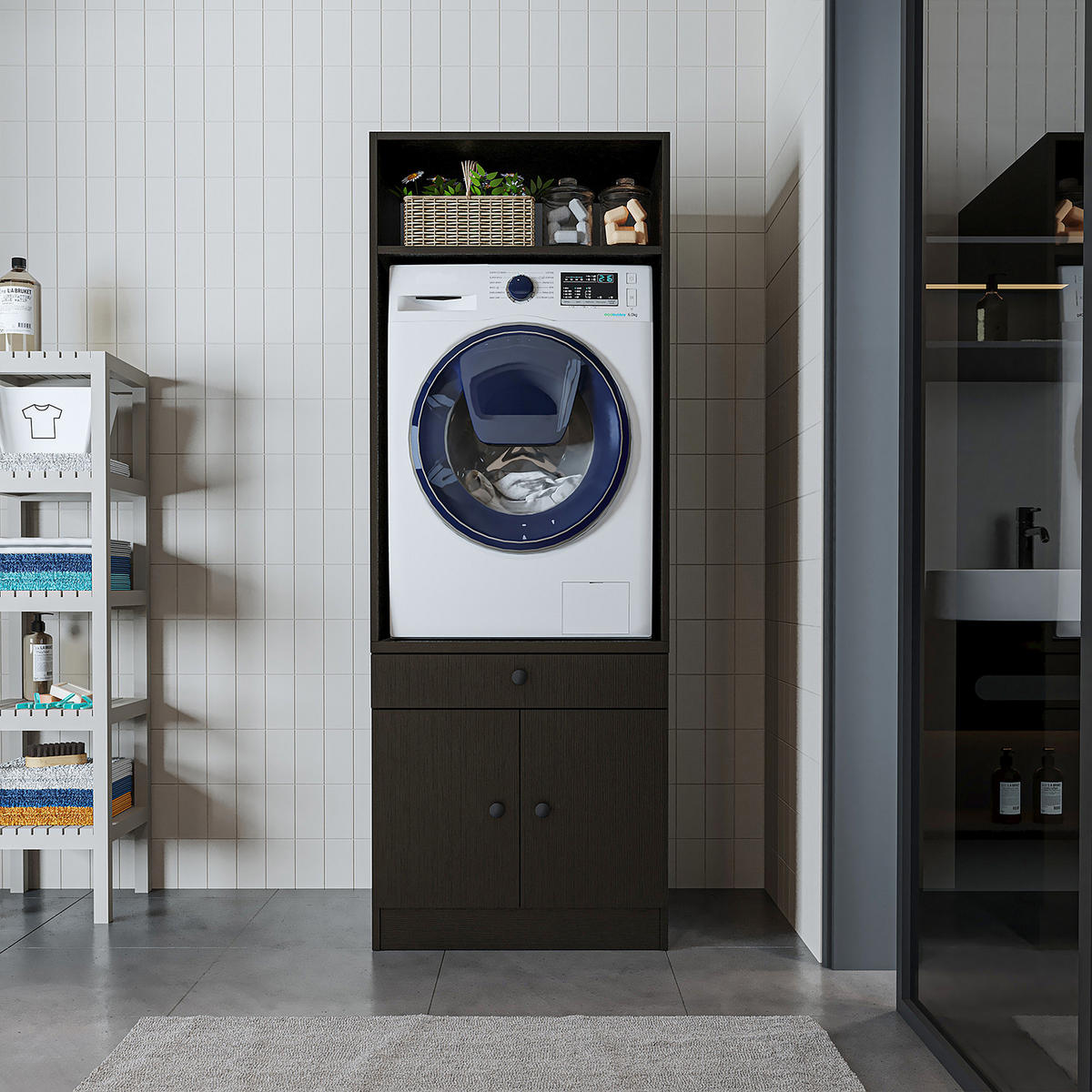 WASCHMASCHINENSCHRANK Serie 1 67cm Breit, 184cm Hoch - Schwarz, Holzwerkstoff (67/184/67cm)