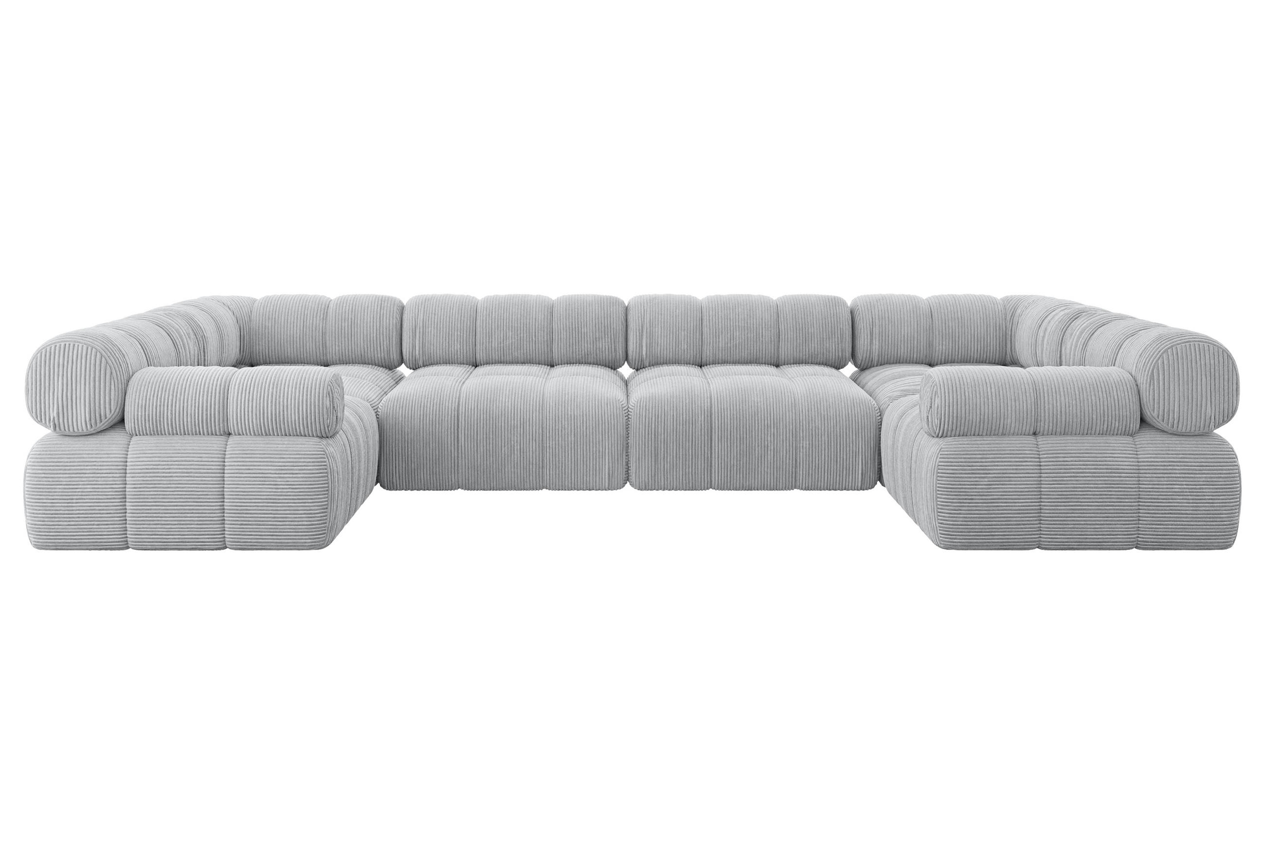 WOHNLANDSCHAFT modulares Sofa Birno-U2 - 380x190x70 cm Grau Cord - Grau, Holzwerkstoff/Textil (380/70/190cm) - ALTDECOR