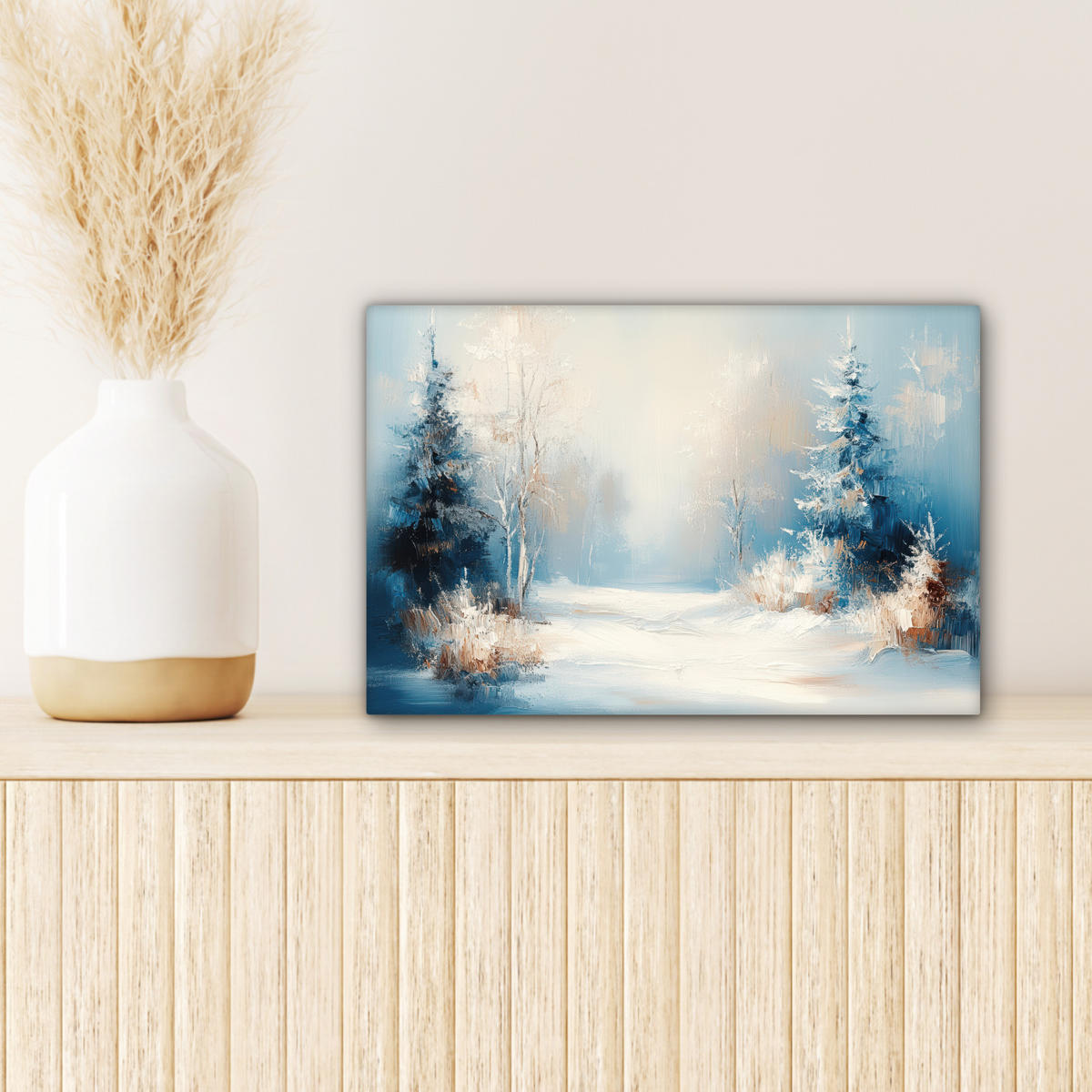 LEINWANDBILD Wald - Winter - Natur - Abstrakt - Schnee Deko Schlafzimmer 30x20 cm - Weiß, Textil (30/20cm) - MuchoWow