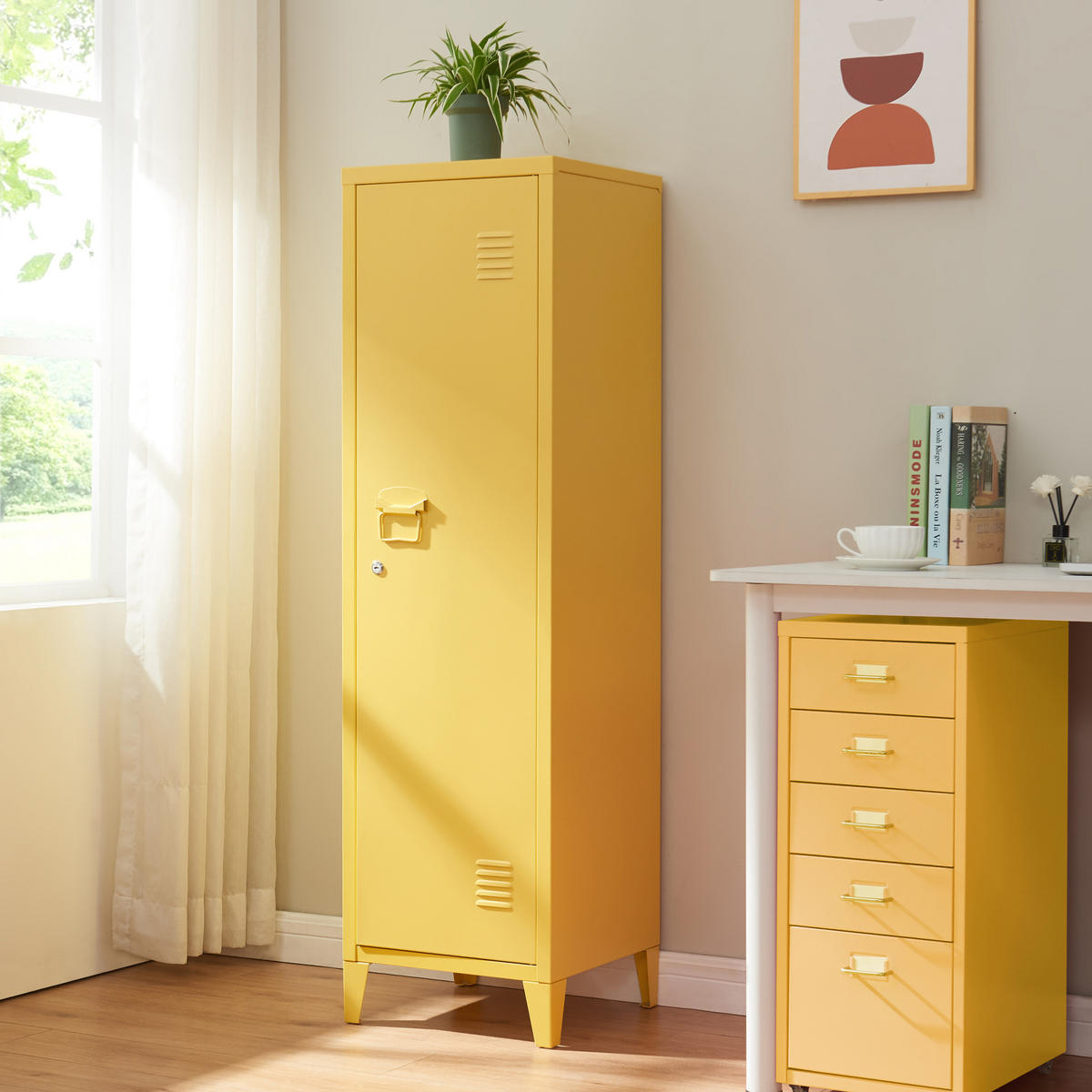 EINZELSPIND Kurikka - Gelb, Metall (38/137/38cm) - [en.casa]