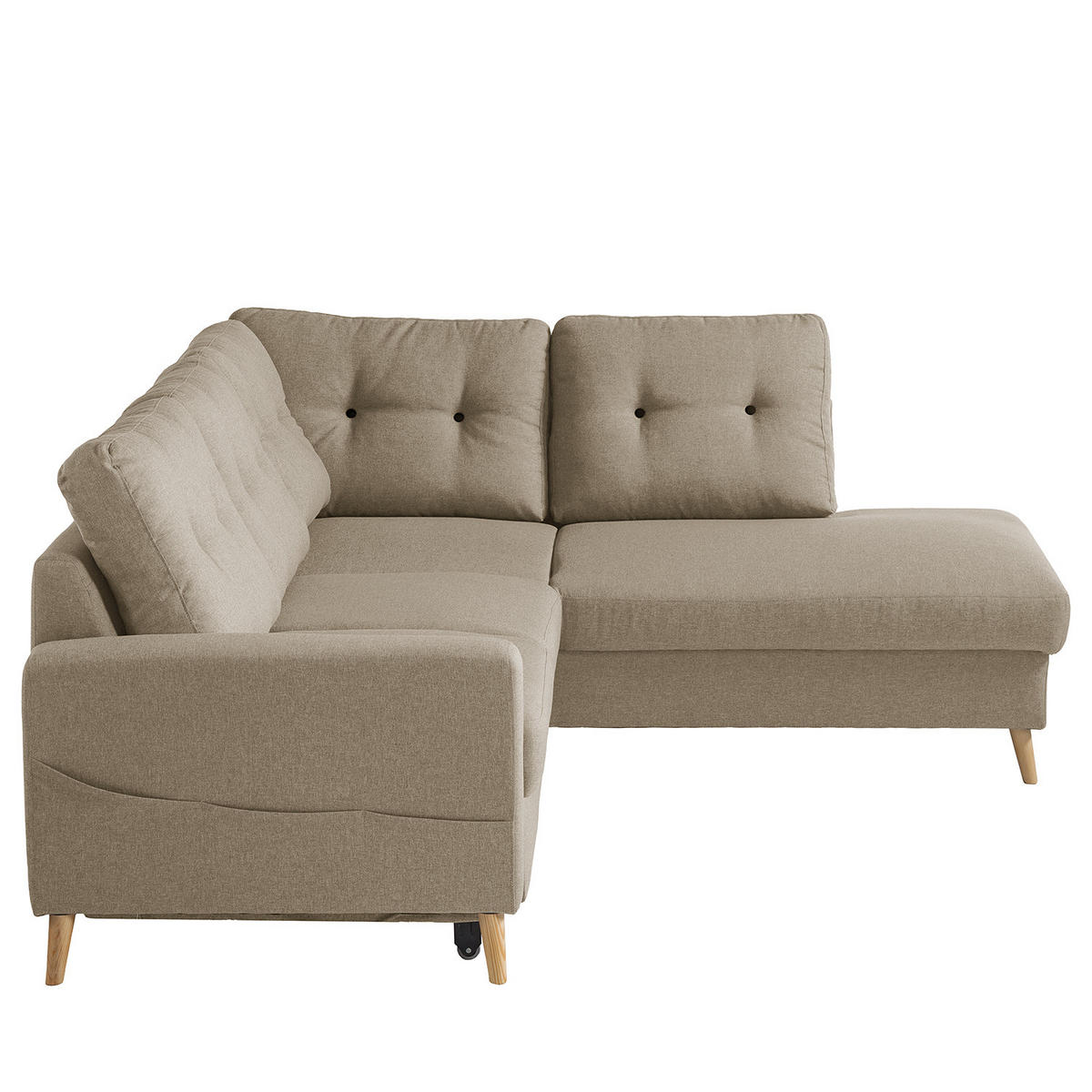 ECKSOFA mit Ottomane - Webstoff - Hellbraun/Cappuccino, Holz/Textil (230/200cm) - home24