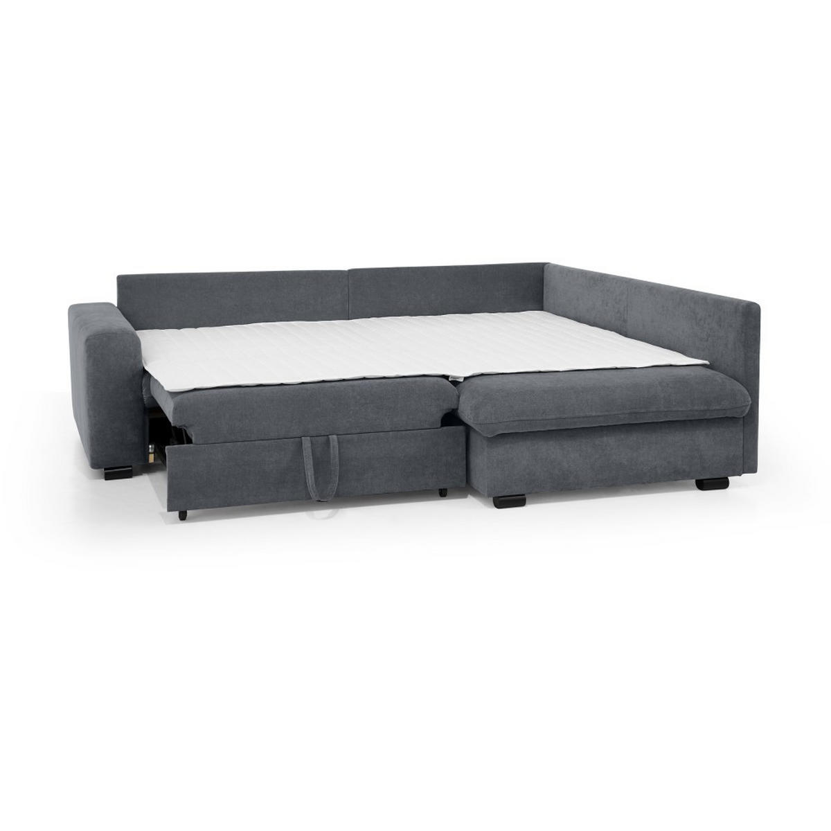 ECKSCHLAFSOFA Ramo mit Bettkasten, Topper gratis, Dunkelgrau, rechts - Dunkelgrau/Schwarz, Textil (229/190cm) - Beautysofa