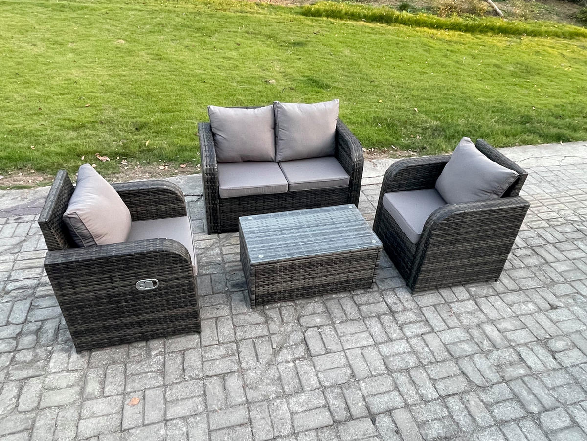 GARTENLOUNGE-SET Polyrattan Dunkelgrau 4-Sitzer - Dunkelgrau, Metall - Fimous