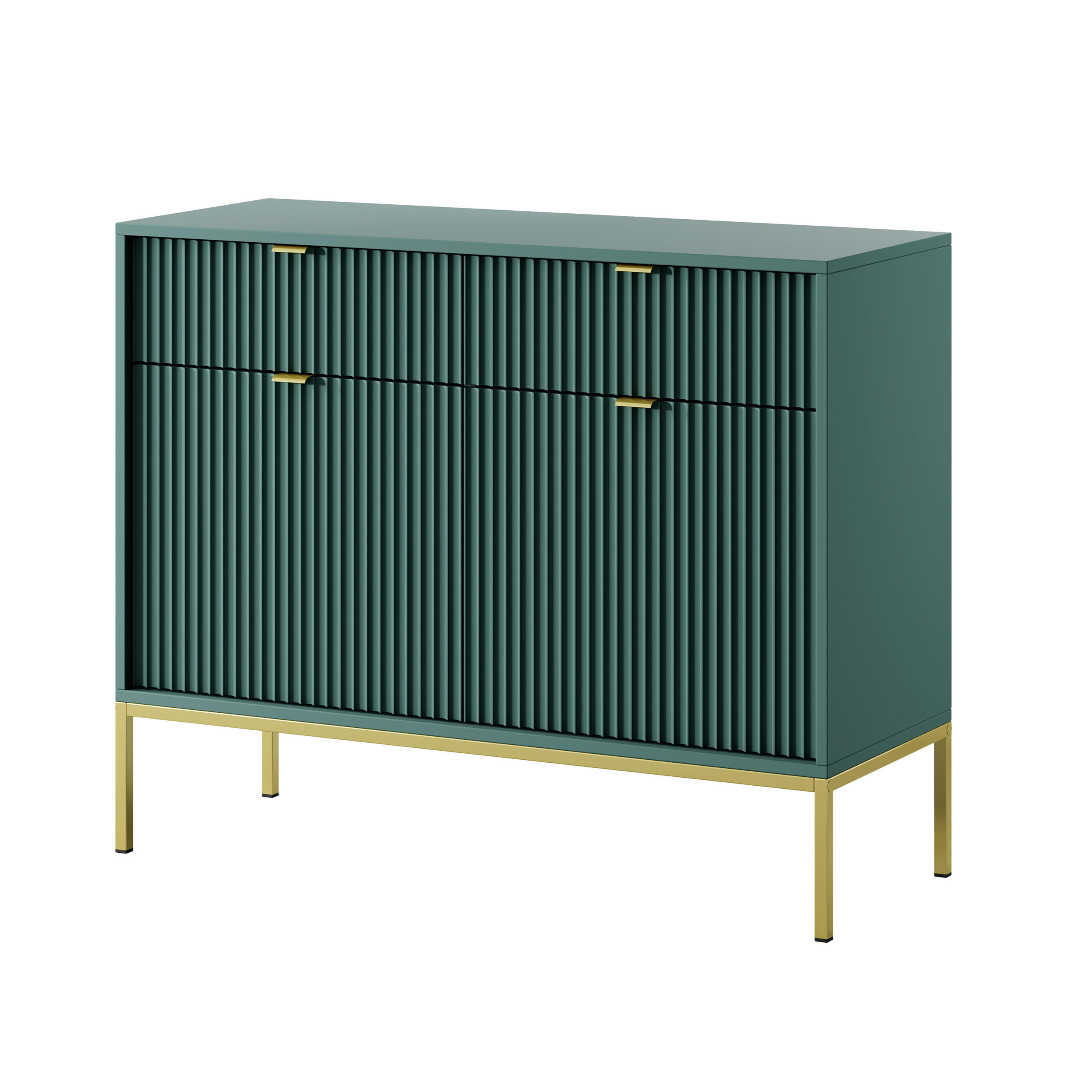 KOMMODE STELLARE 104/83/39 cm mit 2 Schubladen 2 Türen Hellgrün - Goldfarben/Hellgrün, Holzwerkstoff (104/83/39cm) - MASSENO