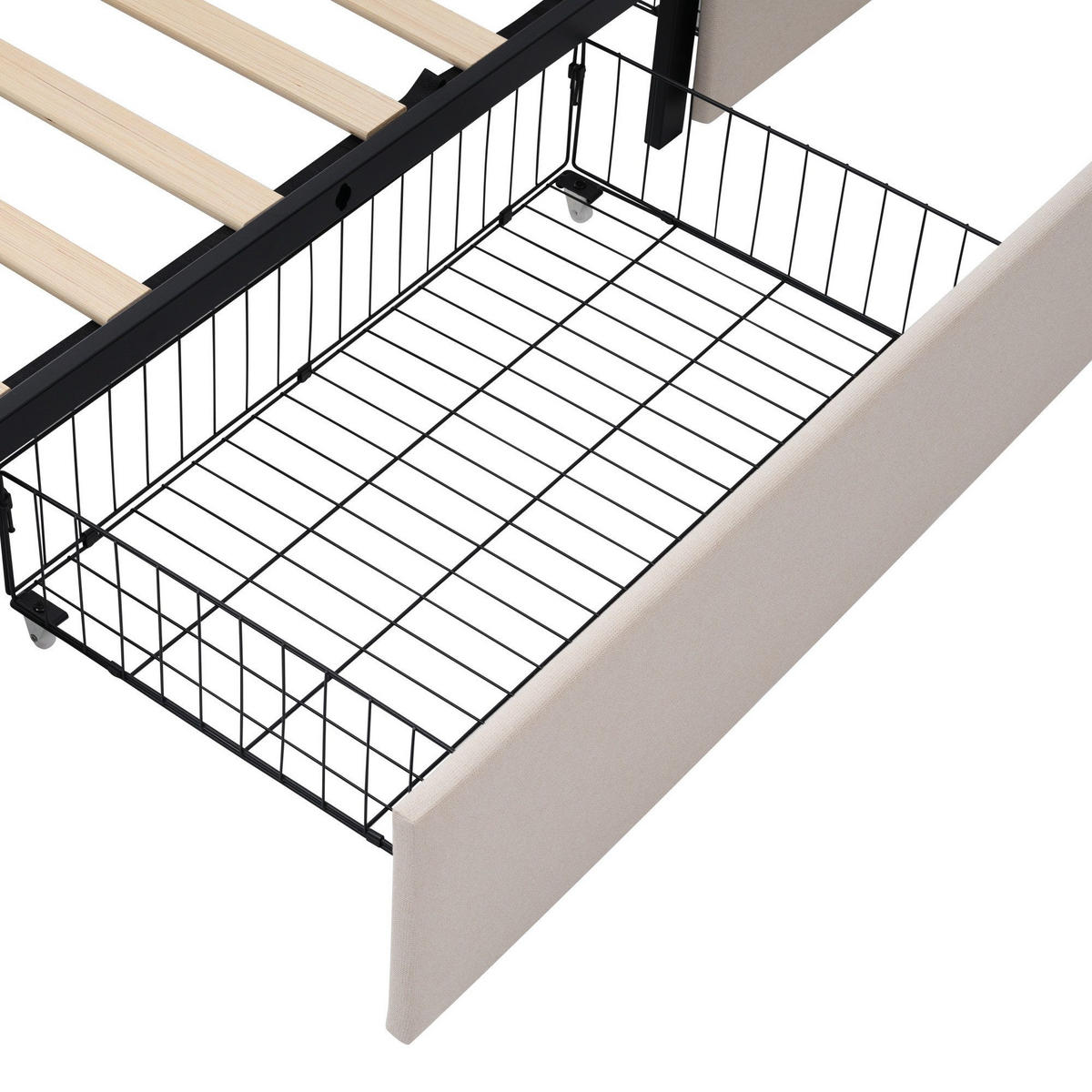 POLSTERBETT mit USB-Ladefunktion, Kopfteil und LED-Beleuchtung - Beige, Textil (90/200cm)