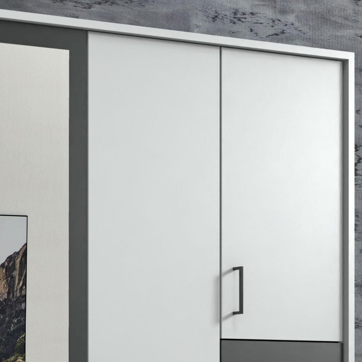 DREHTÜRENSCHRANK Kleiderschrank B228/H210/T58 cm mit Schubkästen & Passepartout & 1 Spiegeltür, Weiß mit Absetzungen in Grafit, Griffe schwarz / 22572 - Graphitfarben/Schwarz, Holzwerkstoff/Kunststoff (228/210/58cm) - luma-home