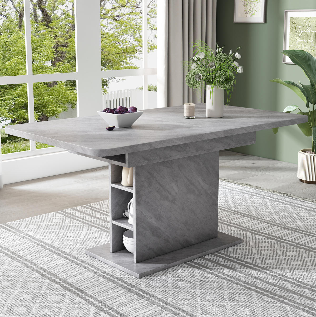 ESSTISCH 130/70/75 aus Spanplatte und Metall mit ausziehbarer Tischplatte und Stauraum - Grau, Holzwerkstoff (130/70/75cm) - OKWISH