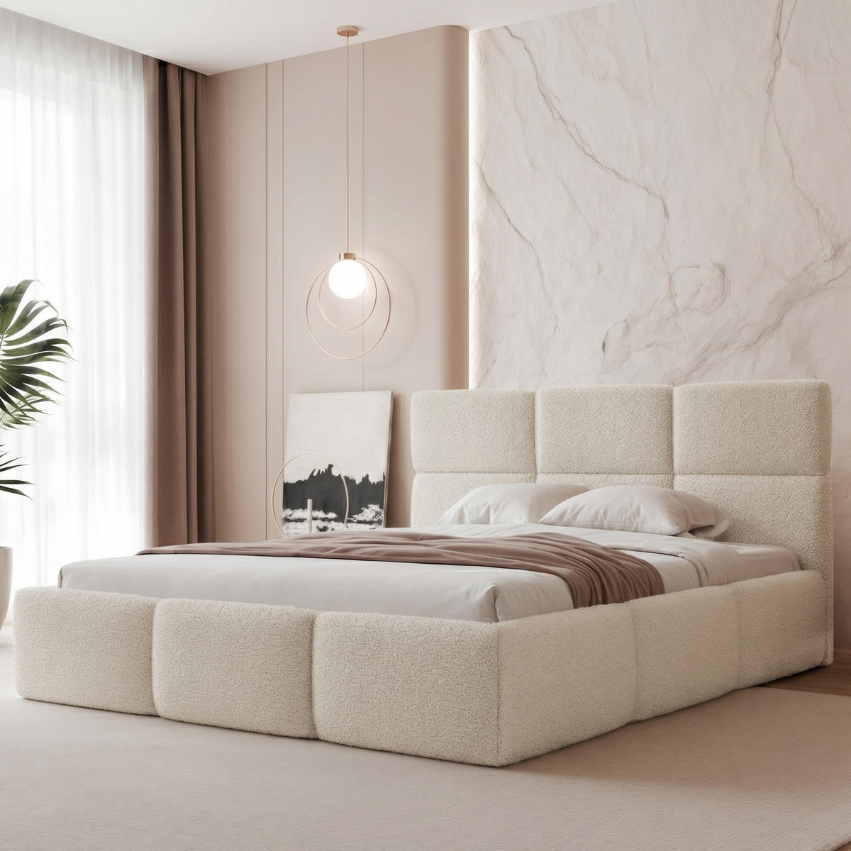 POLSTERBETT VIVIEN 180x200 cm Beige Bouclé (Stoff Abriamo) - mit Bettkasten und Lattenrost - Beige, Holzwerkstoff/Textil (180/200cm) - Ravio