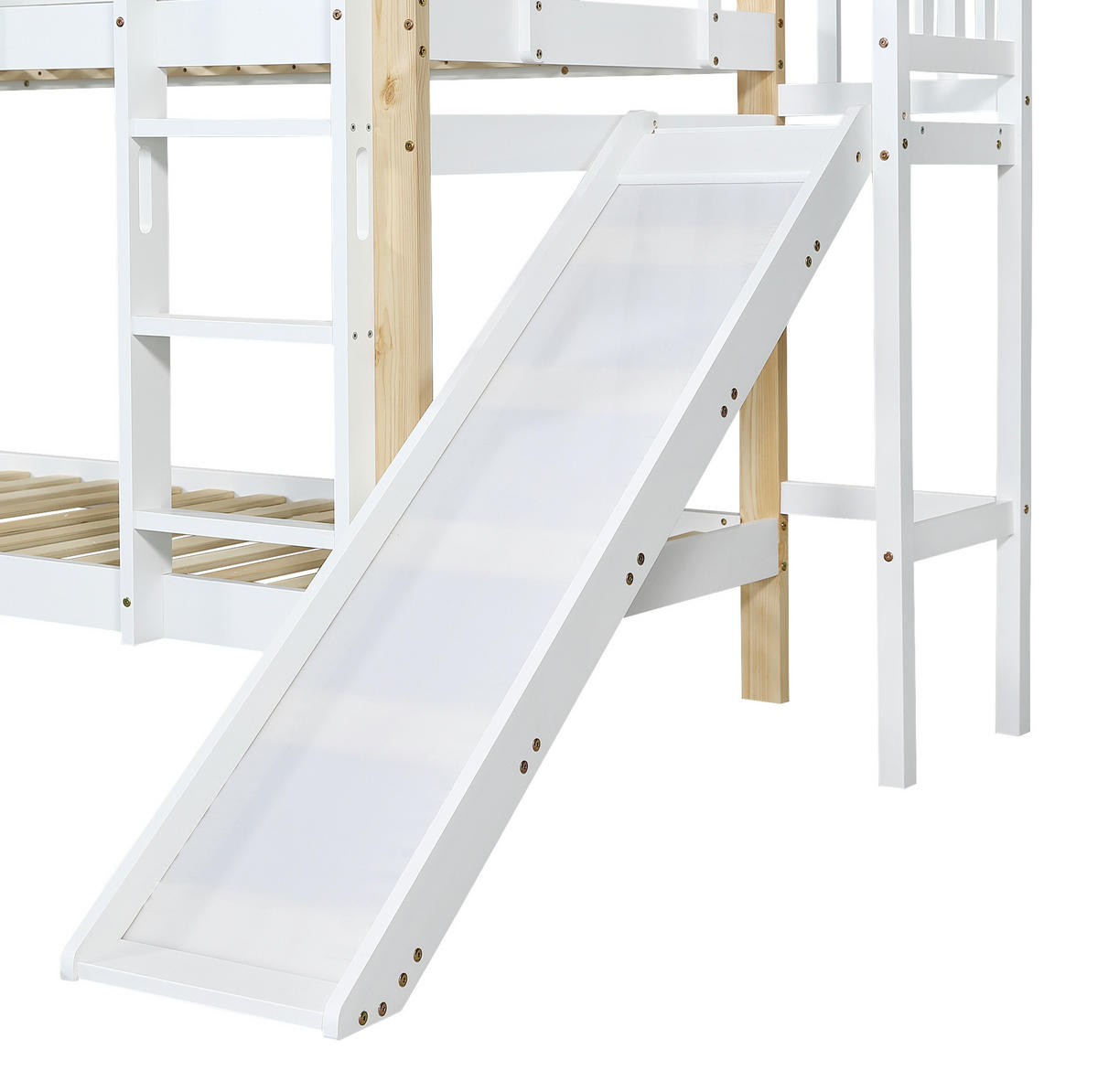 ETAGENBETT mit Rutsche und Leiter 90x200 cm Weiß/Natur - Weiß, Holzwerkstoff (90/200cm) - Beauniv