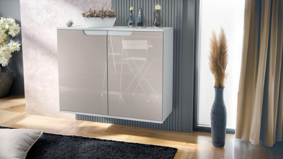 KOMMODE Sylt Sandgrau Hochglanz - Sandfarben, Holzwerkstoff (92.5/73.5/35cm) - Vladon