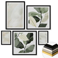 WANDBILDER 5er-Set - 50x50 cm & 20x30 cm & 40x60 cm Schwarzer Rahmen - Leuchtende, abstrakte Boho-Farben - Schwarz, Kunststoff (40/60cm) - ArtPrintCave
