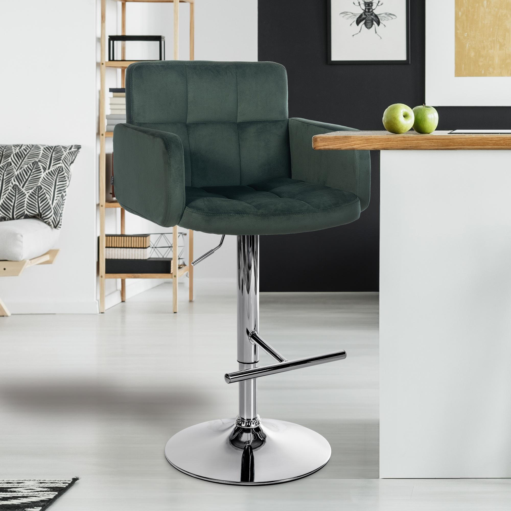 BARHOCKER Samt Dunkelgrün - Chromfarben/Dunkelgrün, Textil/Metall (60/93/56cm) - CLP