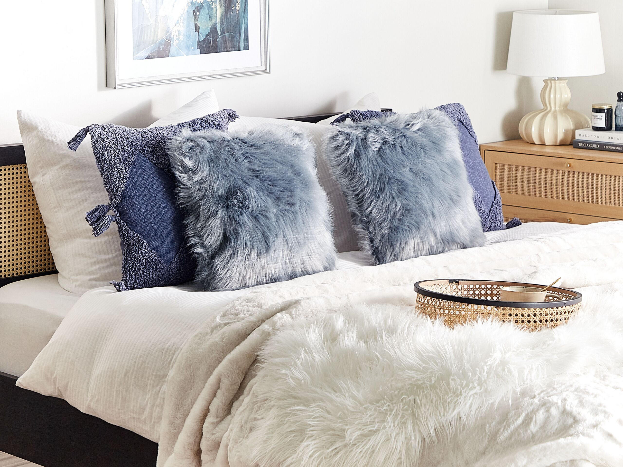 DEKOKISSEN 2er-Set Dunkelblau 42/42 cm Lubha - Dunkelblau, Textil (42/42cm) - Beliani