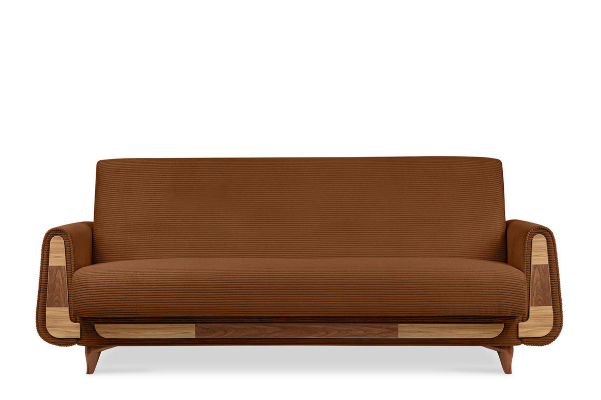 3-SITZER-SCHLAFSOFA GUSTAVO II mit Armlehnen, Orange - Orange, Holz/Holzwerkstoff (230/98/98cm) - KONSIMO®