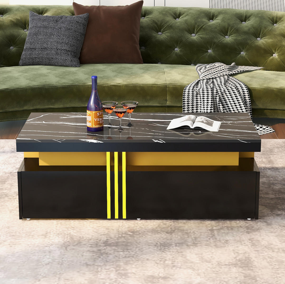 COUCHTISCH mit 2 Schubladen 100x50x40 cm Hochglanz Schwarz - Schwarz, Holzwerkstoff (100/50/40cm) - Meubliv