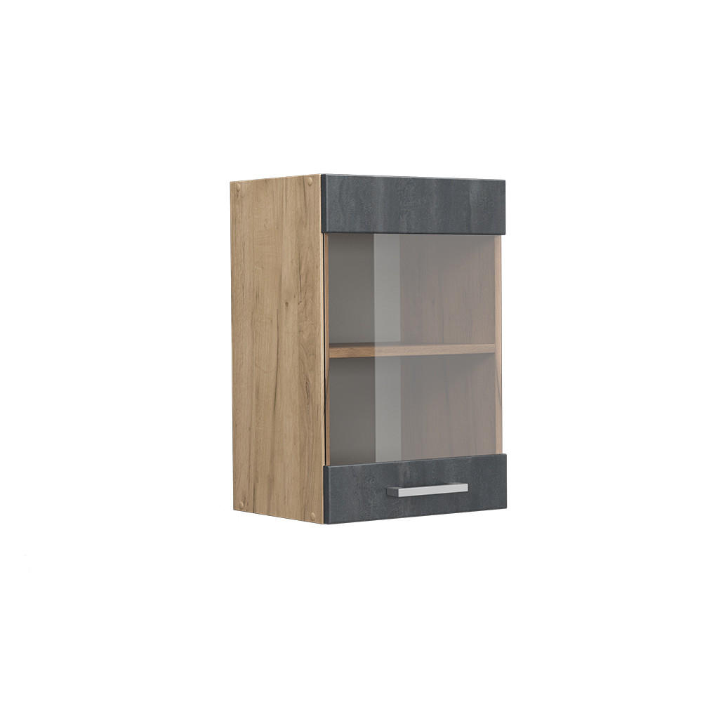 KÜCHENGLASSCHRANK R-Line Schwarz Beton 40 cm - Honigeiche/Eiche Wotan, Holzwerkstoff (40/60/31cm) - Vicco