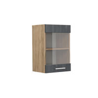 KÜCHENGLASSCHRANK R-Line Schwarz Beton 40 cm - Honigeiche/Eiche Wotan, Holzwerkstoff (40/60/31cm) - Vicco