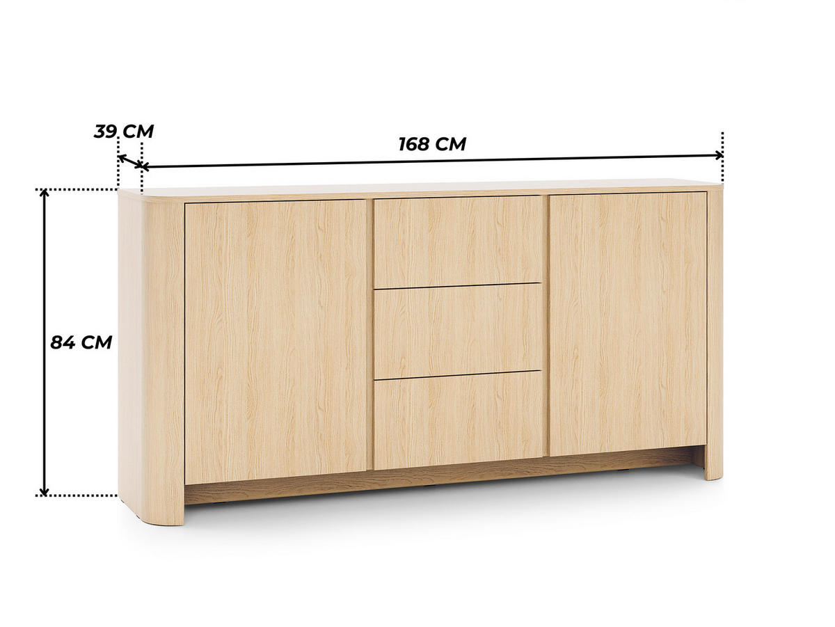 ABGERUNDETE Kommode AURA K2D3SZ (Eiche Vicenza, Schubladen, Push to Open) - Eichefarben, Holz/Holzwerkstoff (168/84/39cm) - Ravio