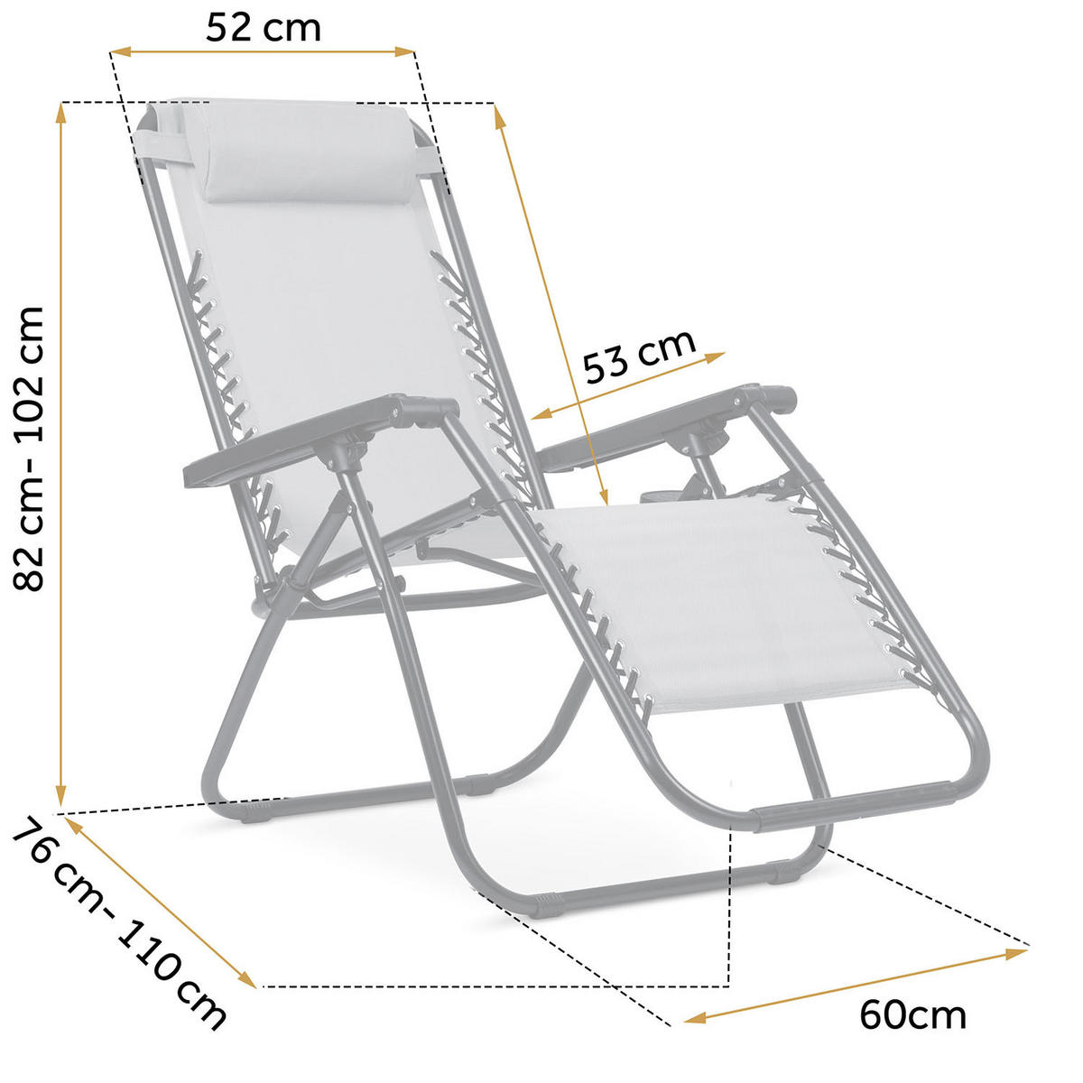 GARTEN-RELAXSESSEL Klappbarer mit Kissen, 2er Set, Grau - Grau, Metall (60/102/110cm)