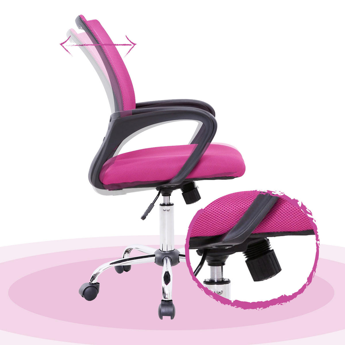 KINDERSCHREIBTISCHSTUHL CYDNEY Stoffbezug Pink - Pink/Schwarz, Textil (57/104/49cm) - SVITA