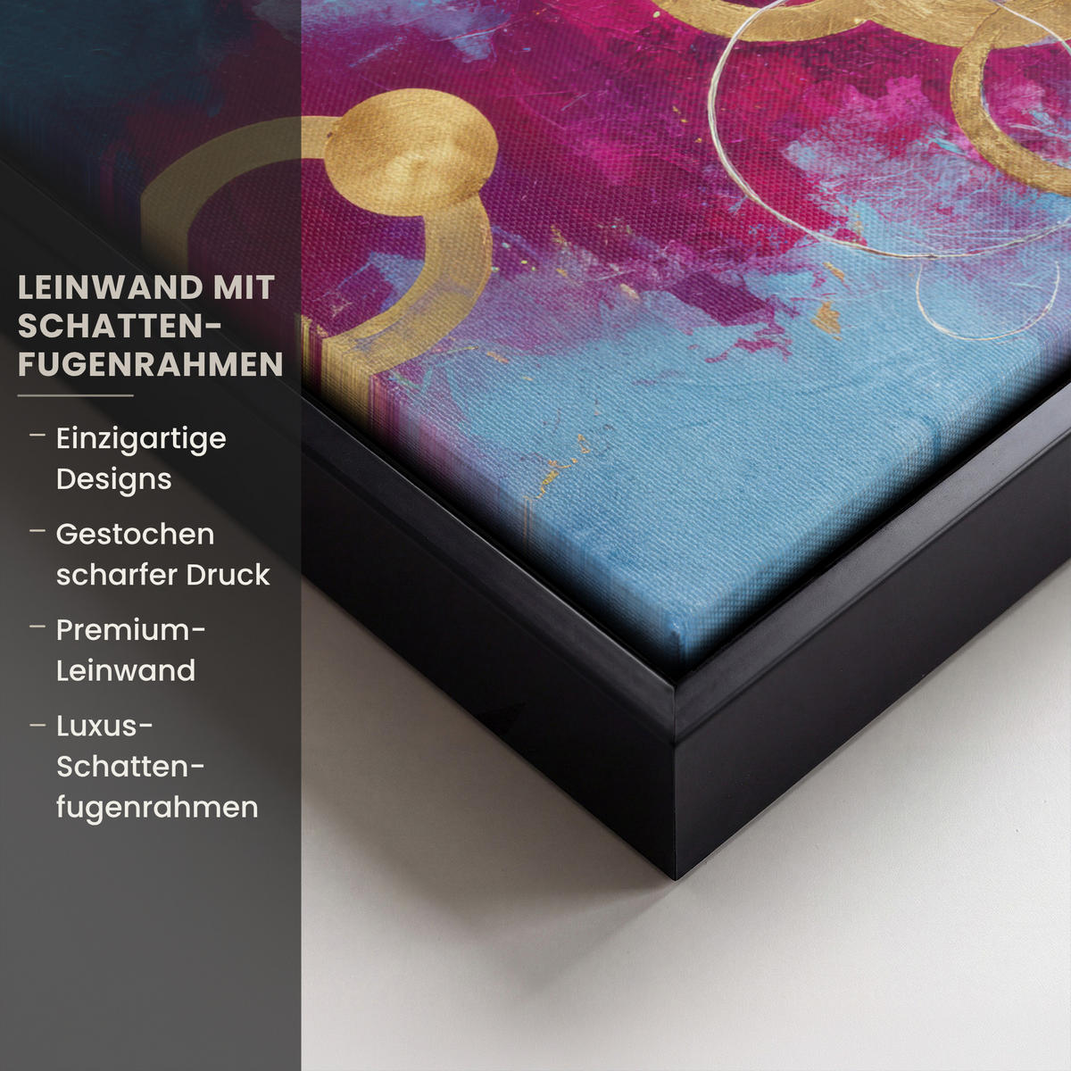 LEINWAND Bilder mit Rahmen - Kreise - Gold - Abstrakt - 30x20 - Blau, Textil (30/20cm) - MuchoWow