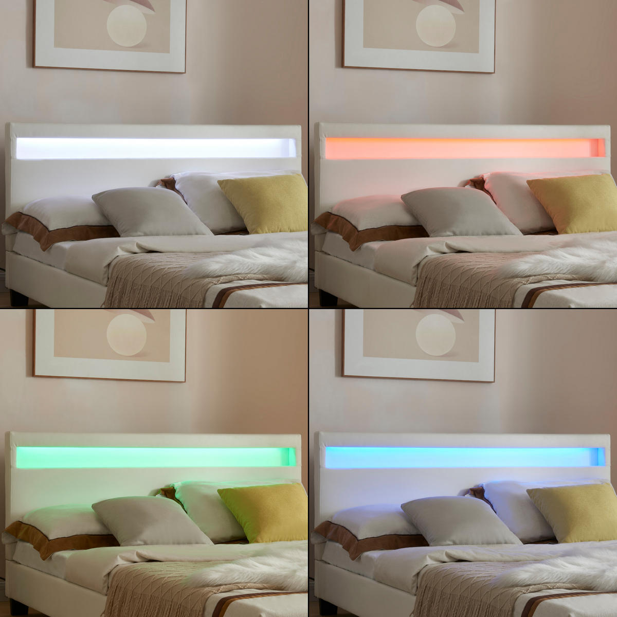 POLSTERBETT Paris mit Matratze und LED-Beleuchtung - Weiß, Textil (140/200cm) - Corium
