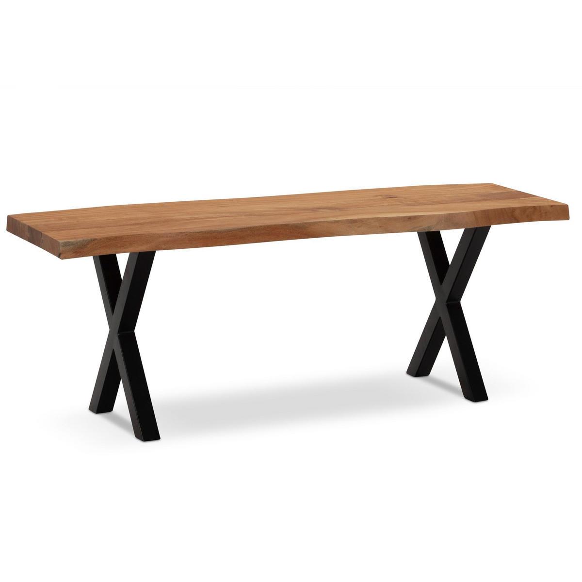 SITZBANK – Akazie/Massivholz/Metall, 120x40x45,5 cm, Baumkante, ohne Lehne - Schwarz/Braun, Holz/Metall (120/46/40cm) - KADIMA DESIGN