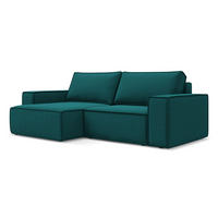 ECKSOFA mit Schlaffunktion Samt Stoff Blau - Blau/Petrol, Kunststoff/Textil (148/257cm) - Makamii