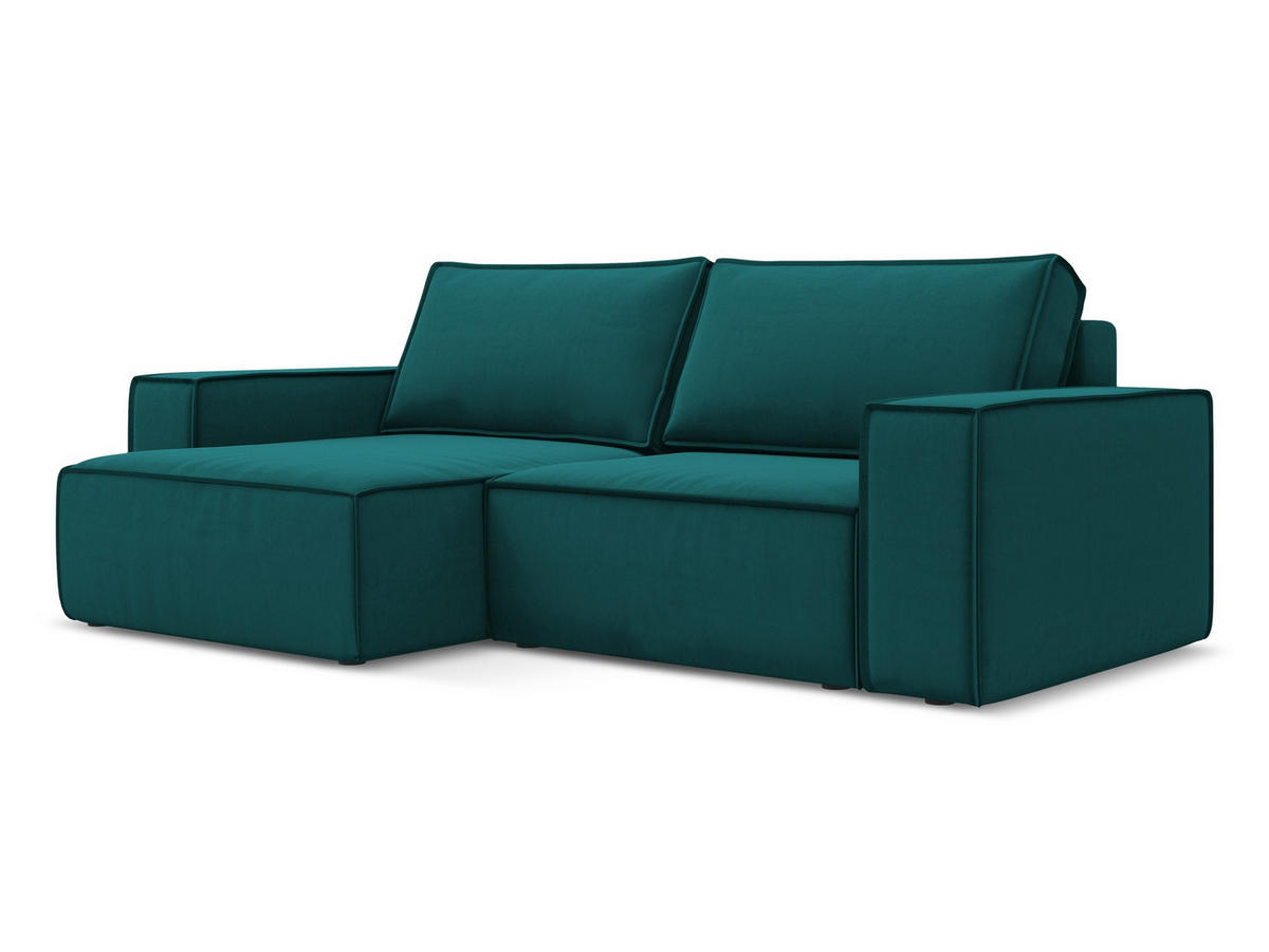 ECKSOFA mit Schlaffunktion Samt Stoff Blau - Blau/Petrol, Kunststoff/Textil (148/257cm) - Makamii