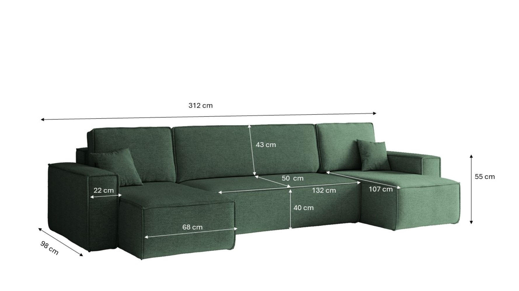ECKSOFA U-Form Mit Schlaffunktion Und Bettkasten BEST Stoff Neve Grün - Grün, Holz/Kunststoff (312/142cm) - Kaiser Möbel