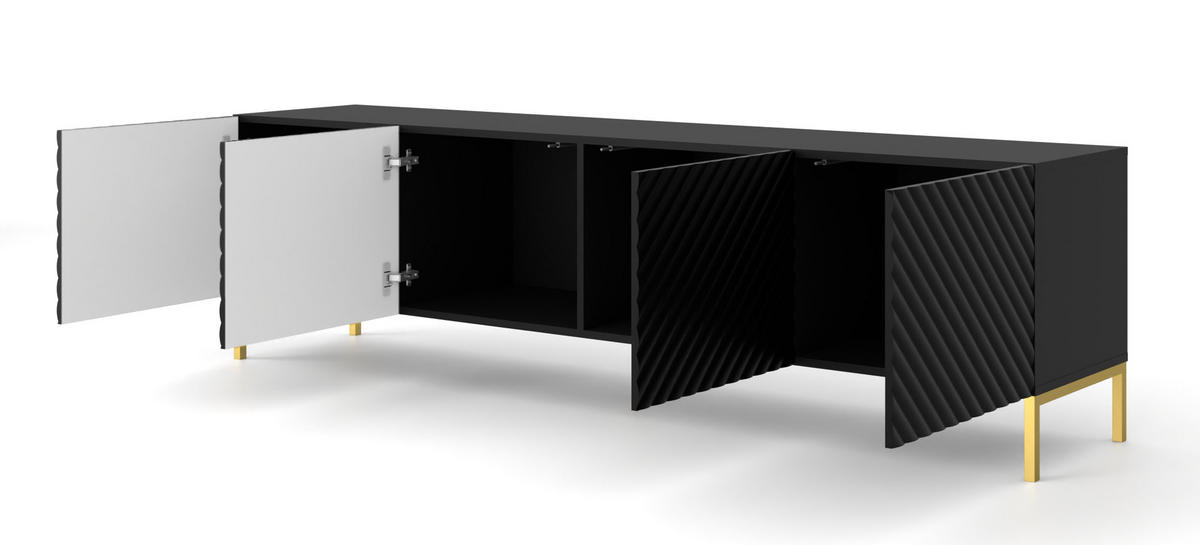 TV LOWBOARD Schwarz, Gold 200/56/42 - Goldfarben/Schwarz, Holzwerkstoff (200/56/42cm) - RAUMHIRSCH FURNITURE