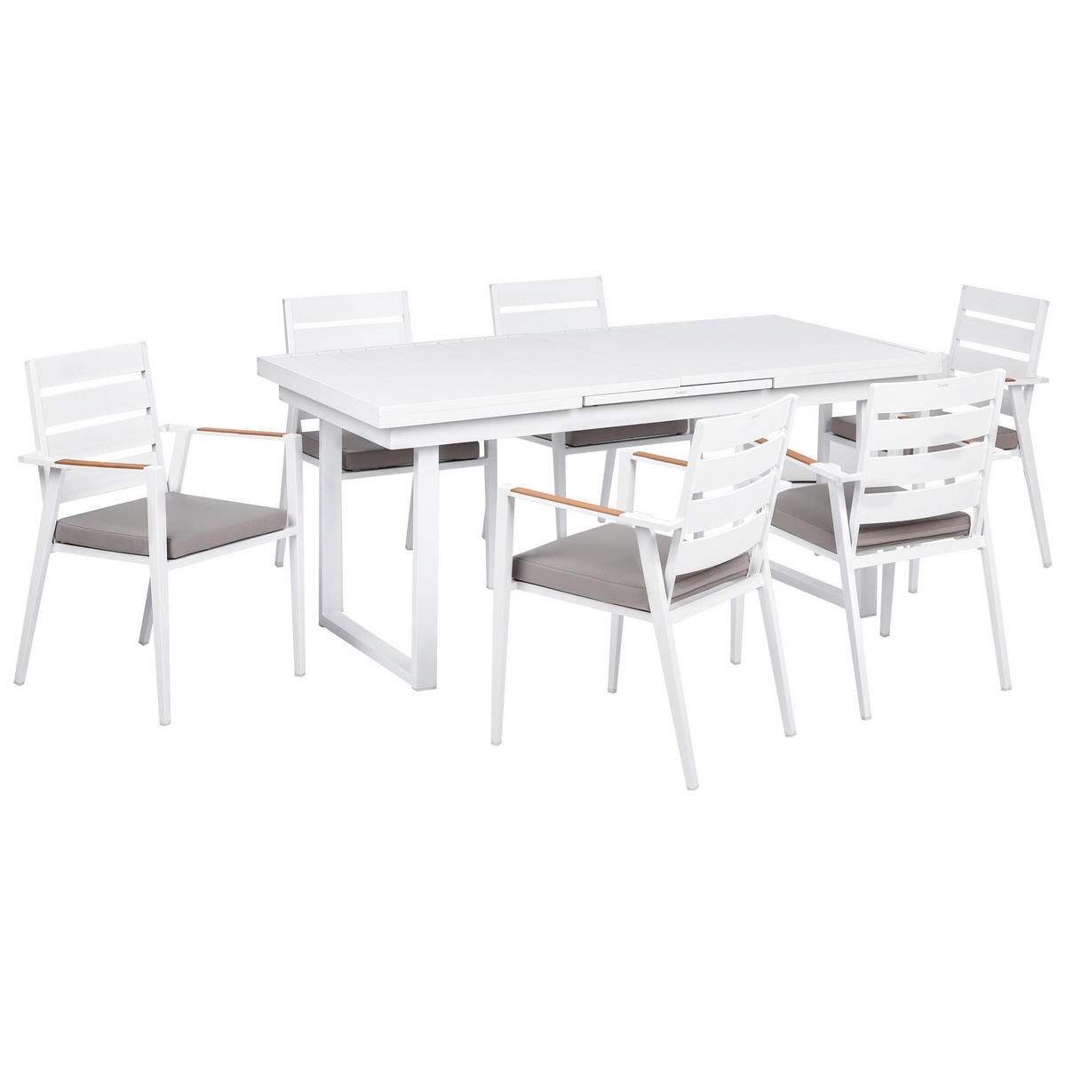 GARTENMÖBEL-SET 6-Sitzer Weiß Valcanetto/Taviano - Hellbraun/Weiß, Metall - Beliani