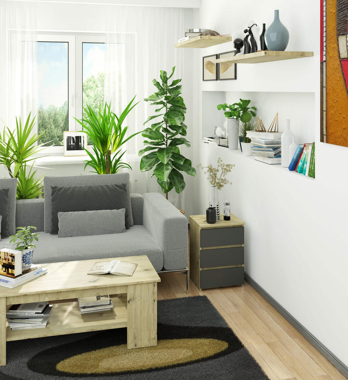 KOMMODE Eiche Artisan, Graphit Grau 57/40/35 - Eiche Artisan, Holzwerkstoff (40/57/35cm) - RAUMHIRSCH FURNITURE