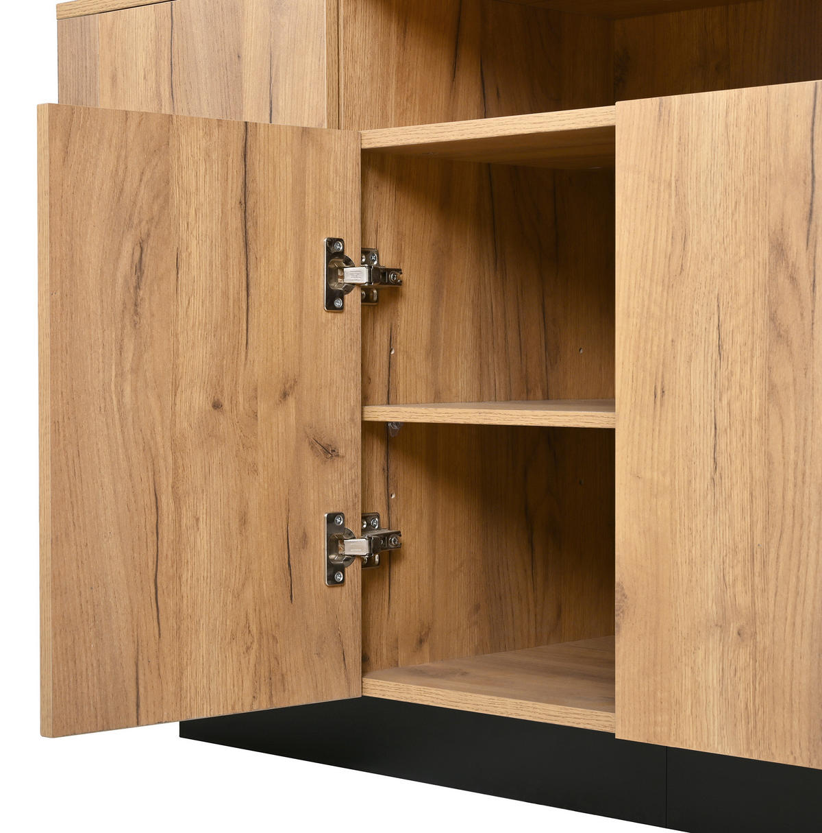SIDEBOARD in Natur und Schwarz 140x40x85 cm mit 4 Türen und 3 offenen Fächern - Naturfarben, Holzwerkstoff (40/85/140cm) - IVMEU