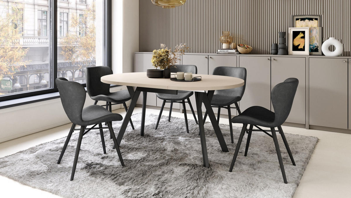 ESSTISCH Rund Beige Schwarz 90x70 cm - Beige/Schwarz, Holzwerkstoff (90/90/77cm) - designimpex