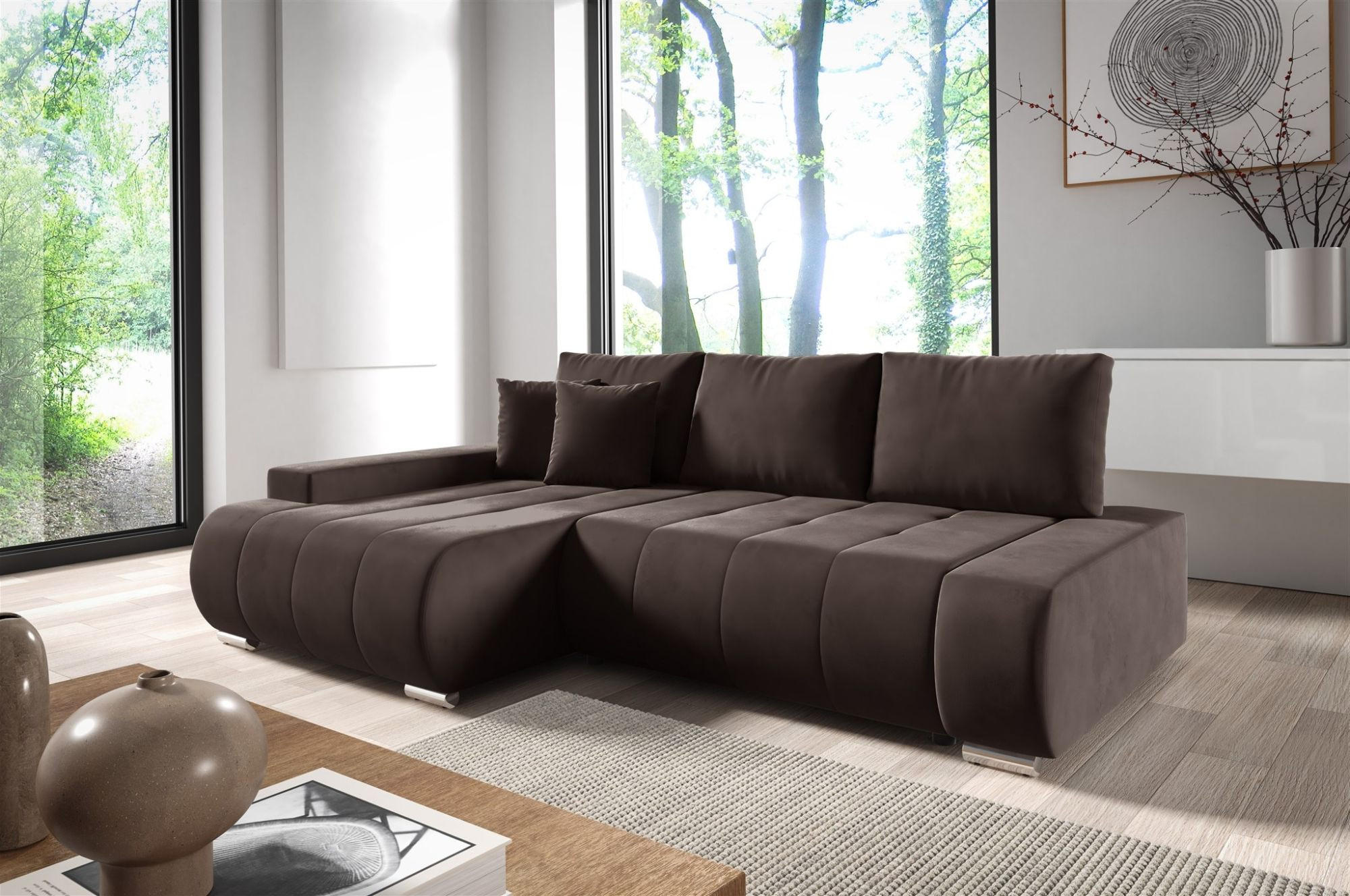 ECKSOFA Elmo - Dunkelbraun, Holzwerkstoff/Textil (227/153cm) - Fun Möbel