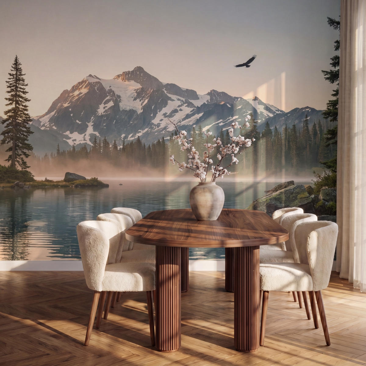 TAPETE - Berge - Wasser - Bäume - 350x260 cm - Multicolor, Papier (350/260cm) - OnlyWow