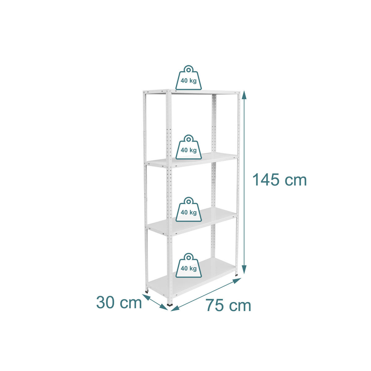 LAGERREGAL - Weiß, Kunststoff/Metall (75/145/30cm) - Relaxdays