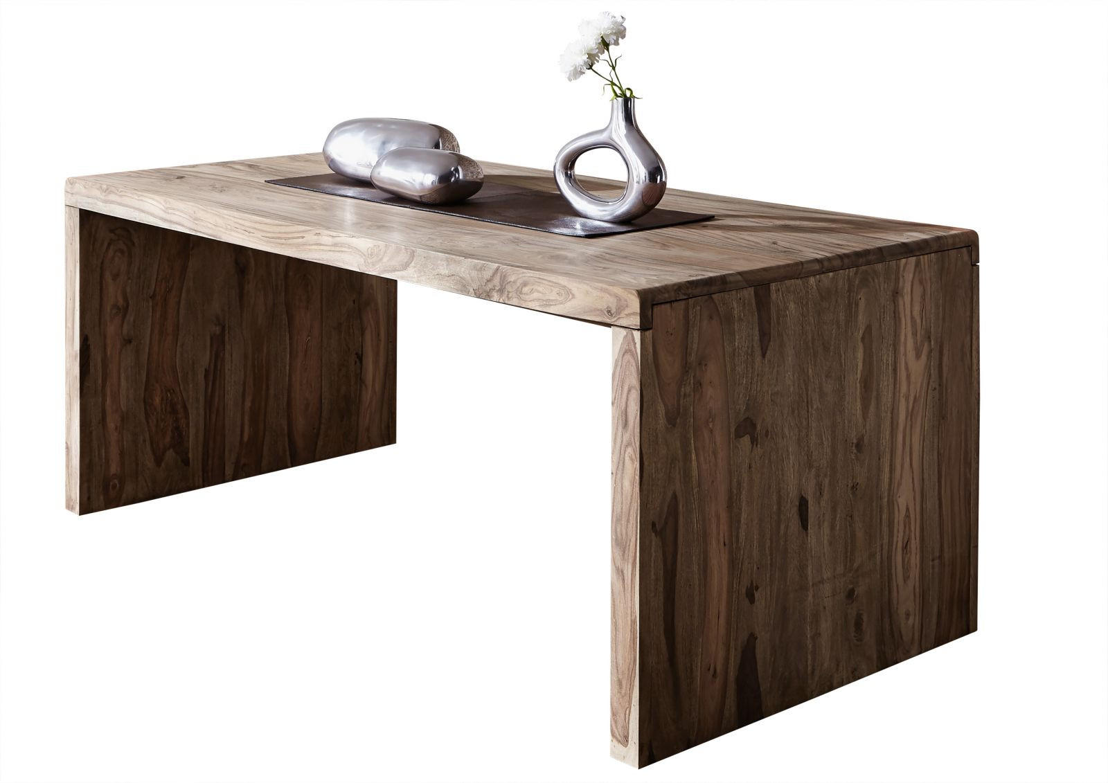SCHREIBTISCH Sheesham 178x90x78 grau geölt NATURE GREY #711 - Grau, Holz (90/178/76cm) - Massivmoebel24