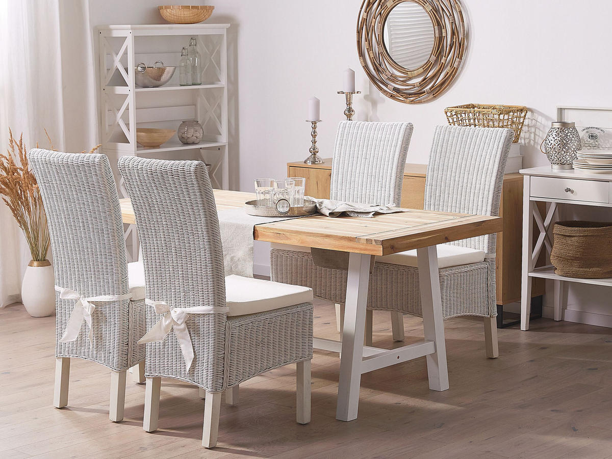 RATTANSTUHL 2er-Set Rattan Weiß Andes - Weiß, Naturmaterialien/Holz (46/96/50cm) - Beliani