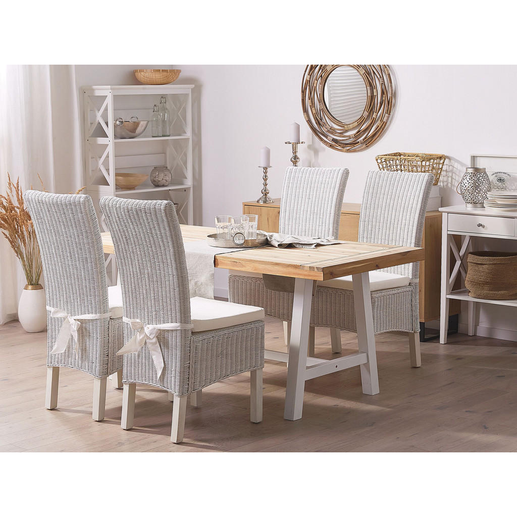 Thumbnail - Beliani Rattanstuhl, Weiß, Textil, 1-Sitzer, 46x96x50 cm, Esszimmer, Stühle, Esszimmerstühle, Vierfußstühle