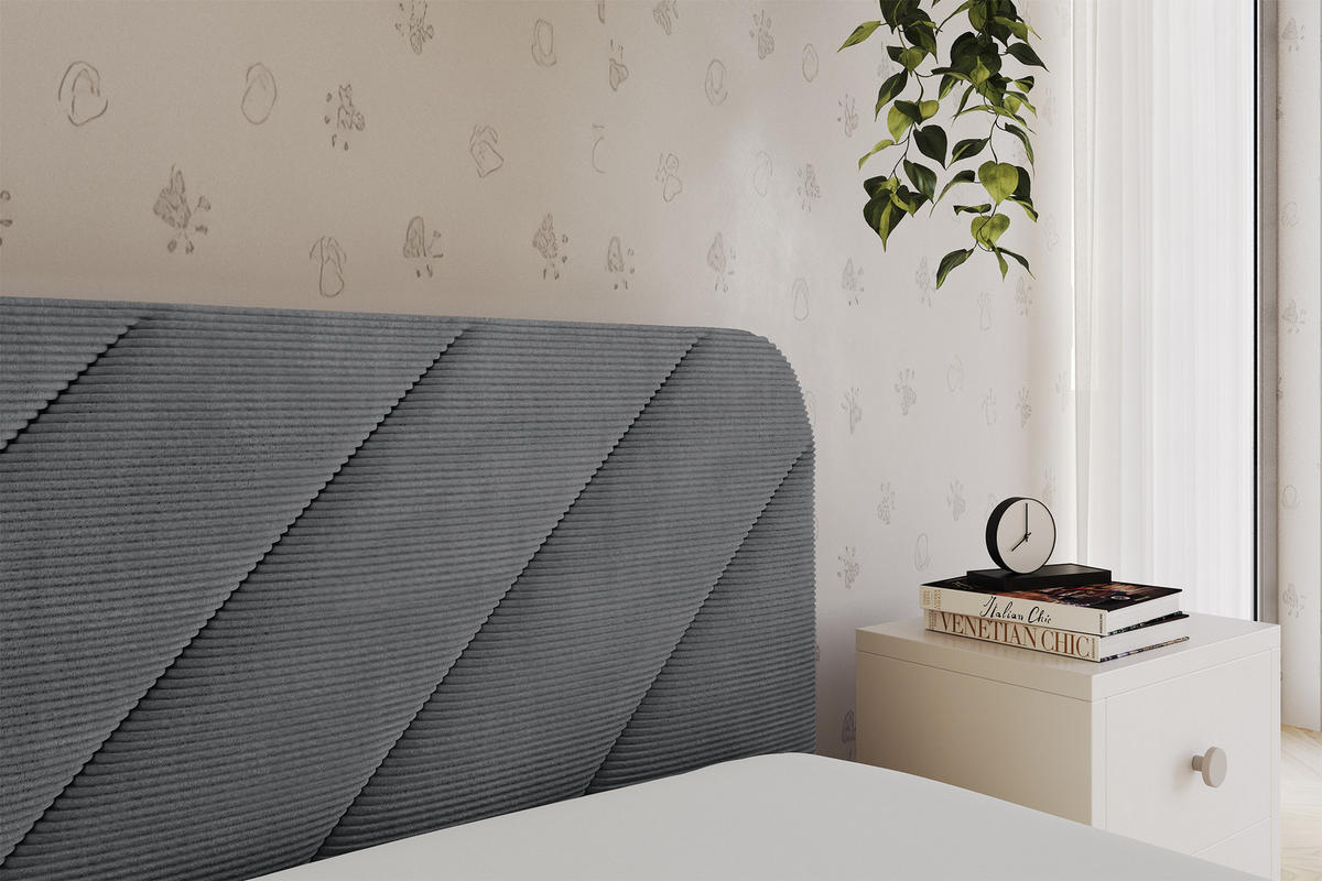 EINZELLBETT Jugendbett mit Bettkasten und Matratze H3/H4, Links - FIKY 90x200 Dunkelgrau - Graphitfarben, Holzwerkstoff/Textil (90/200cm) - ALTDECOR