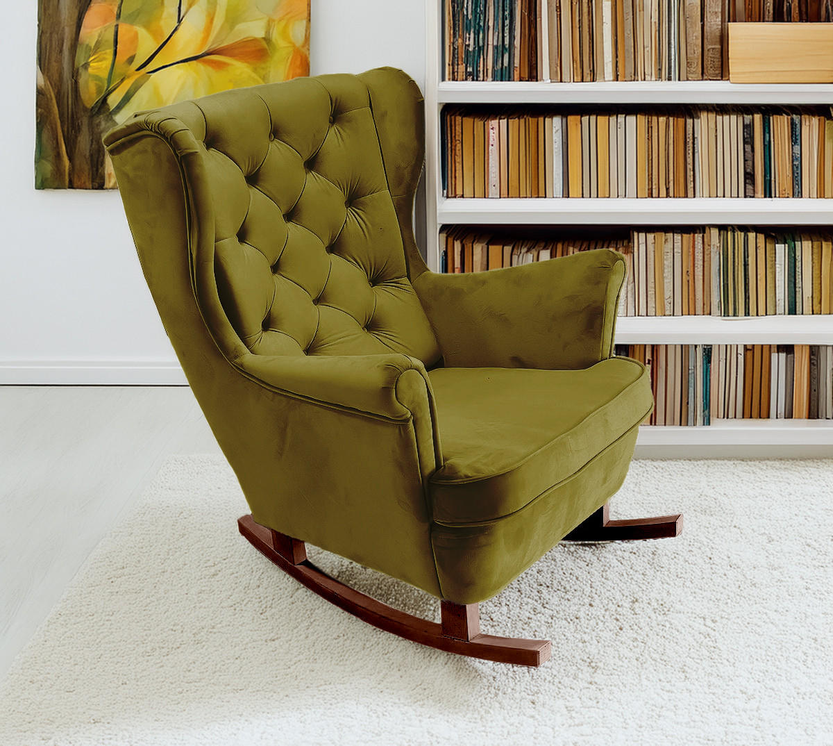 SCHAUKELSESSEL mit gepolstertem Sitz und Armlehnen, 102x81x95 cm, Grün_29846 - Braun/Pinienfarben, Holz/Textil (81/102/95cm) - DomoHome