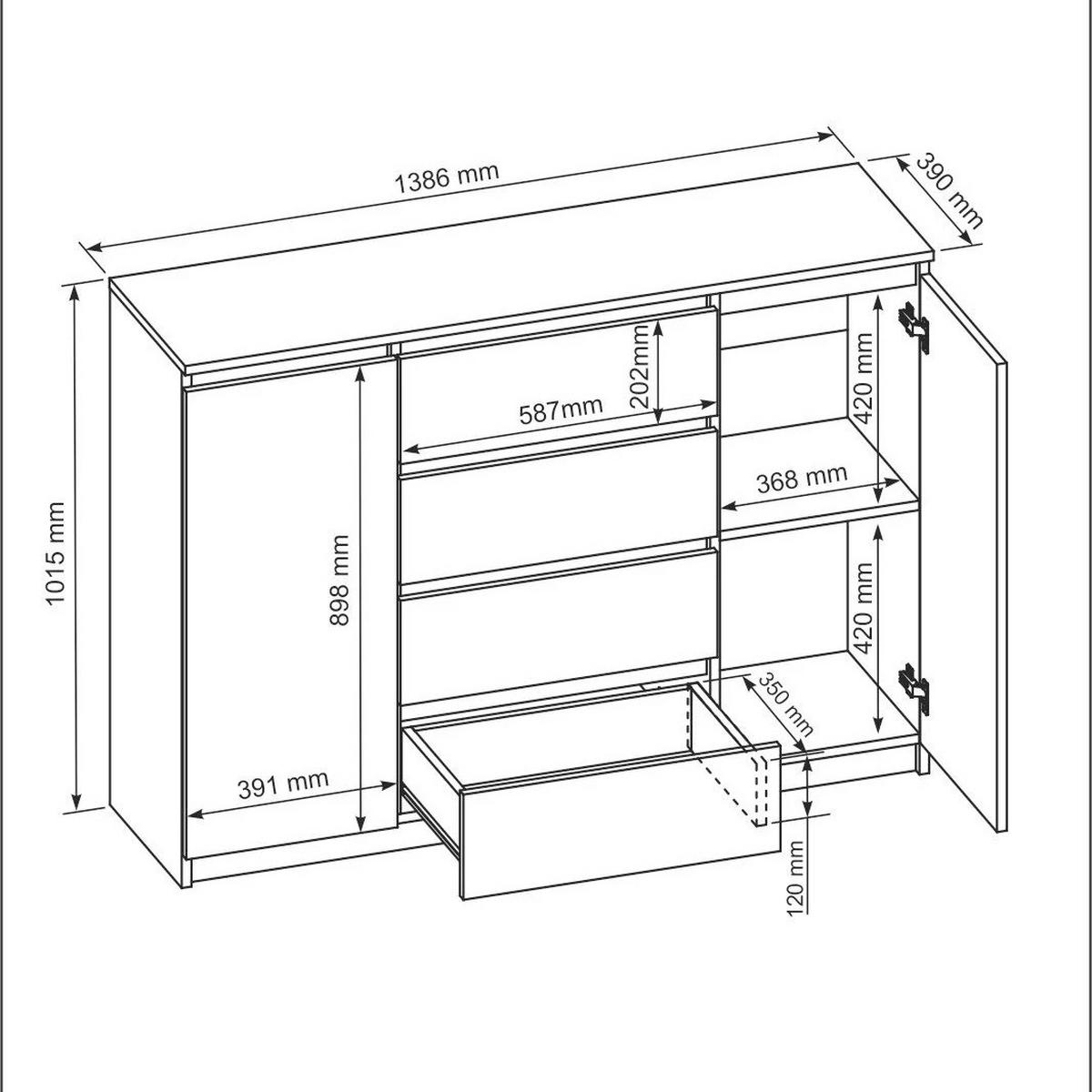 KOMMODE Lemon, mit 2 Türen und 4 Schubladen, 140 cm, Weiß matt - Weiß, Holzwerkstoff (140/101/39cm) - Beautysofa