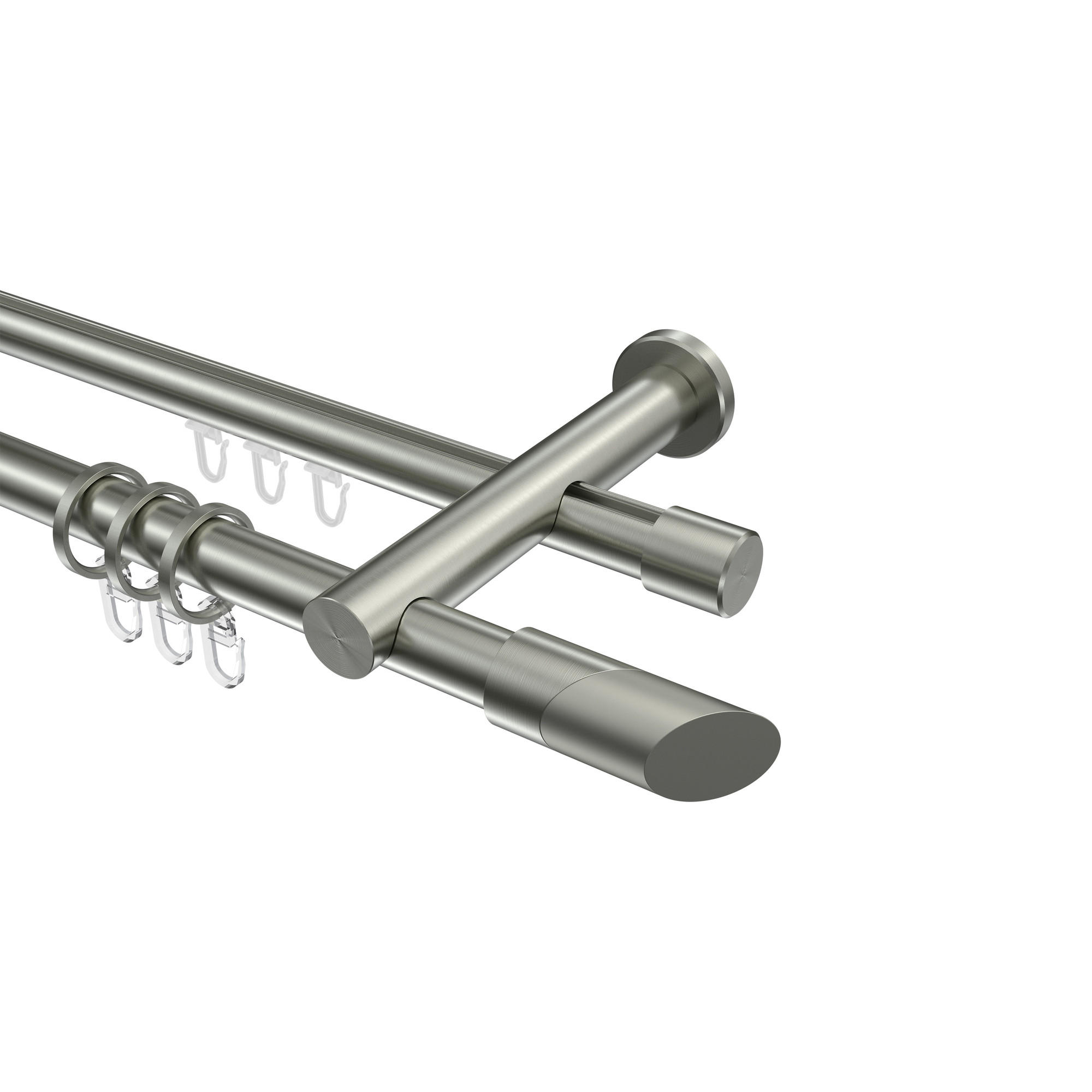 RUNDROHR-INNENLAUF-GARDINENSTANGEN-SET Platon Verano 600 cm (geteilt in 3 x 200 cm), 2-läufig, 20 mm Ø Edelstahl-Optik - Edelstahlfarben/Silberfarben, Metall (600cm) - INTERDECO